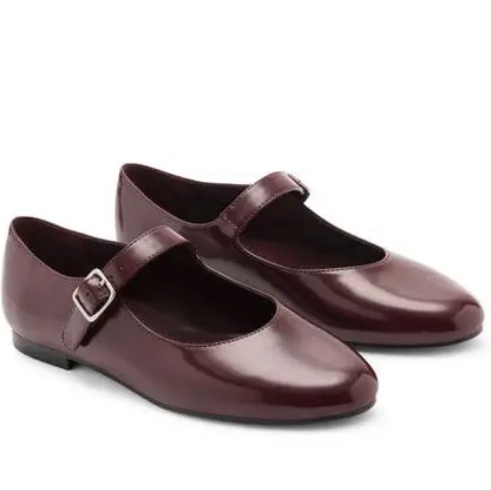 Mango Faux Patent Burgundy Ballet Flats